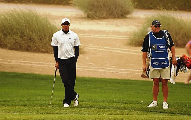Tiger Woods bei der Dubai Desert Classic 2008. Eine Archivaufnahme aus dem Emirates Golf Club.