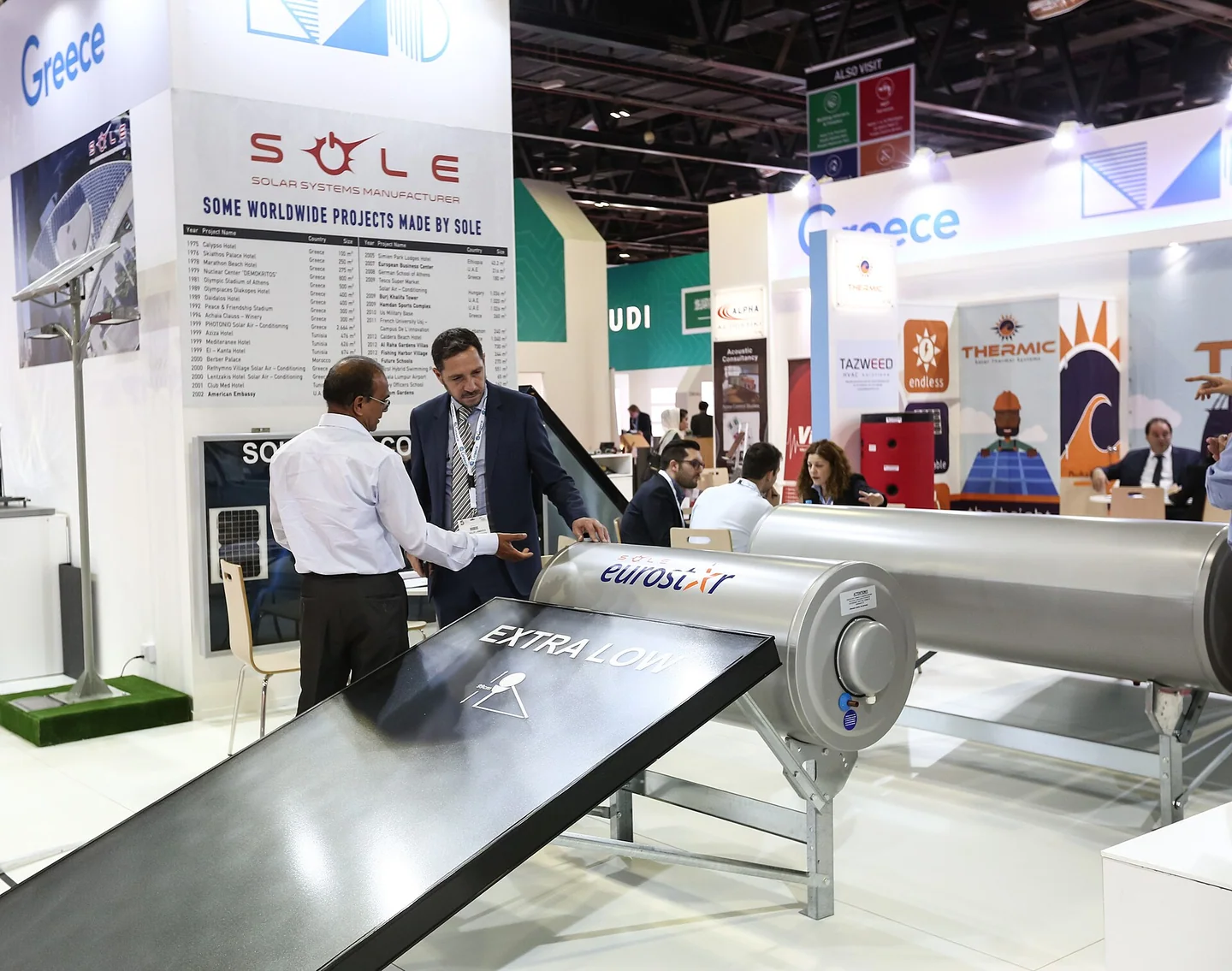 A discussion about solar equipment at The Big 5, 2016