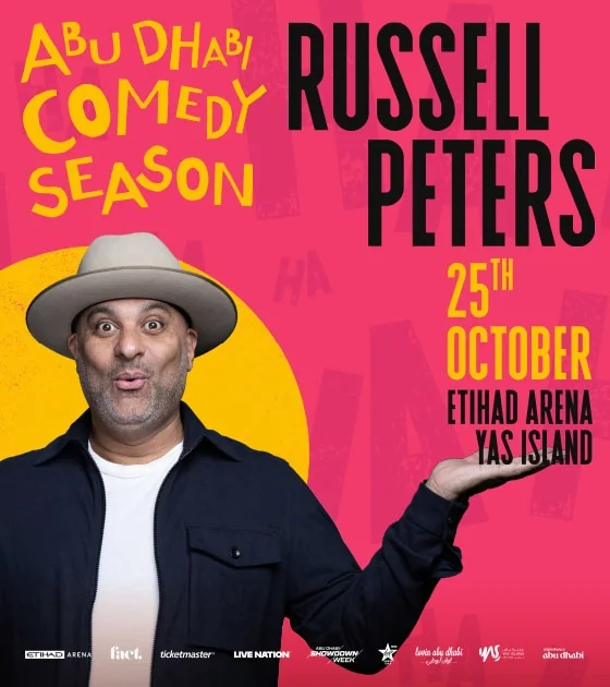 Russell Peters — Abu Dhabi Comedy Season: official poster, 25 October 2026, Etihad Arena.