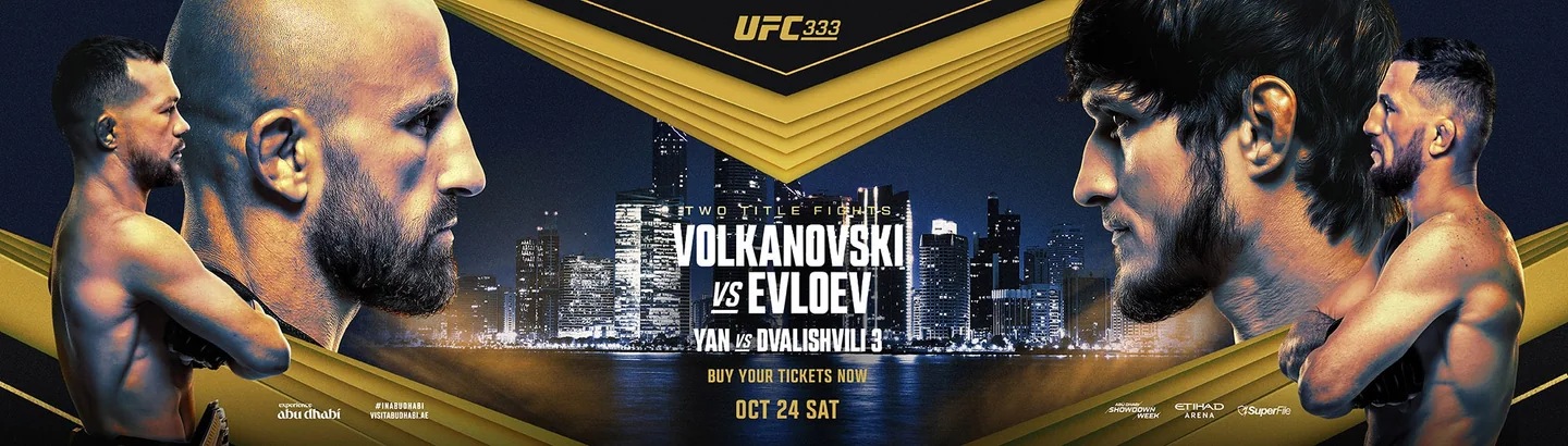 UFC 333 poster: Volkanovski–Evloev and Yan–Dvalishvili 3, 24 October 2026.