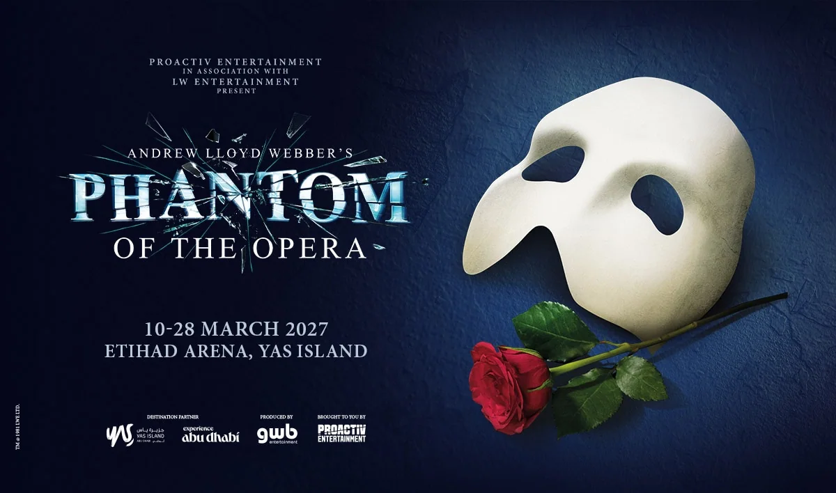 The Phantom of the Opera: official poster, 10–28 March 2027, Etihad Arena.
