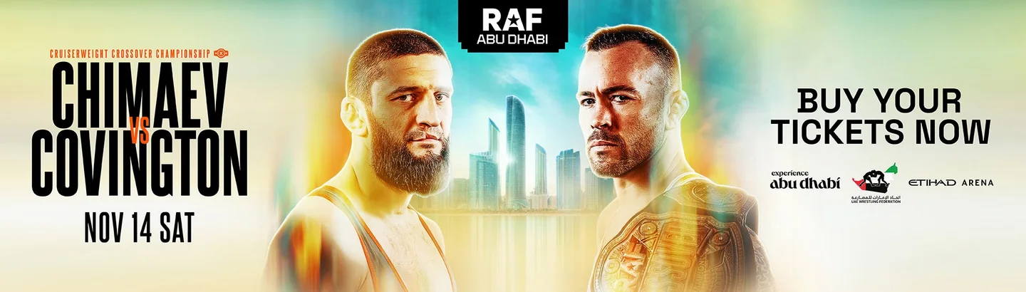 Khamzat Chimaev and Colby Covington on the RAF Abu Dhabi 2026 poster.