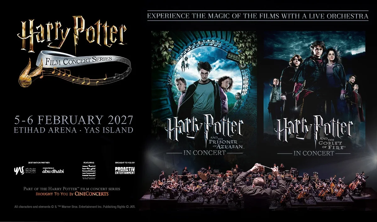 Harry Potter Film Concert Series: official poster, 5–6 February 2027, Etihad Arena.