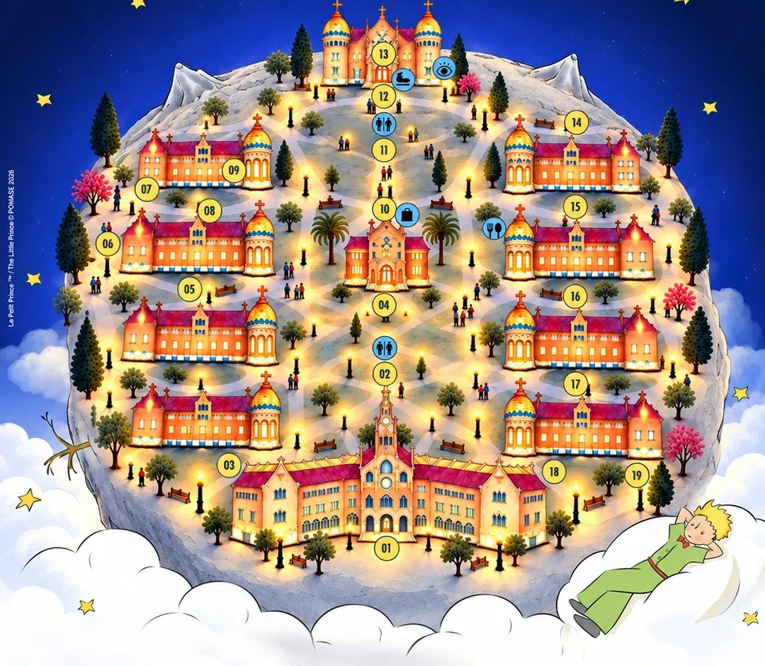 Illustrierter Rundgang des Kleinen Prinzen durch Sant Pau.