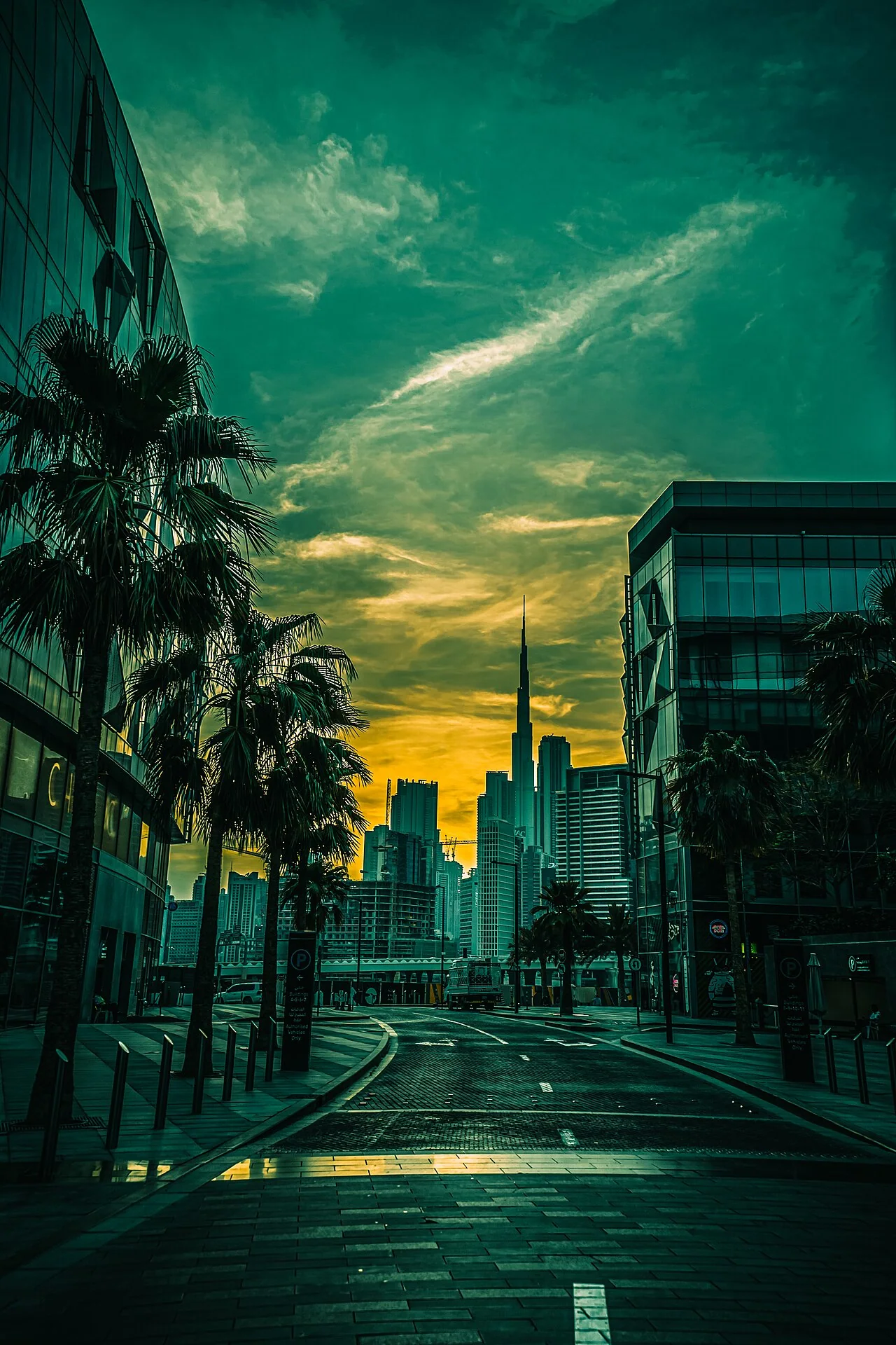 Dubai Design District at sunset in 2020.
