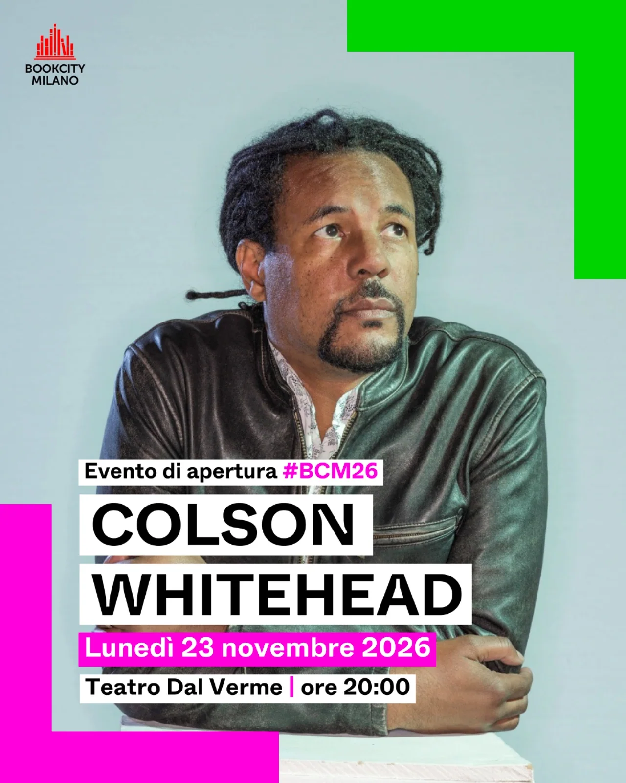 Plakat zur BookCity-Eröffnung mit Colson Whitehead: 23. November 2026, Teatro Dal Verme.