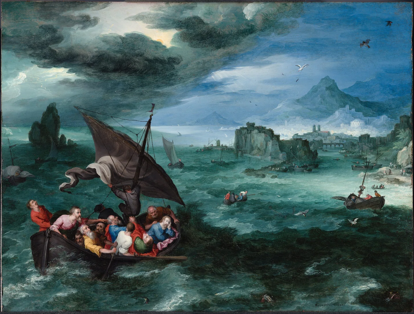 Jan Brueghel, Christus im Sturm auf dem See Genezareth, 1596. Museo Nacional Thyssen-Bornemisza, Madrid.